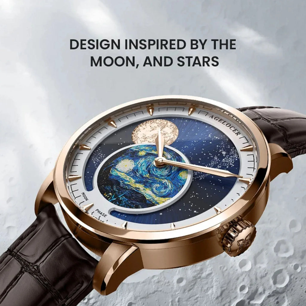 Agelocer Astronomer Men's Automatic Mechanical Glaxy Moonphase Watch - DREAM WATCHES