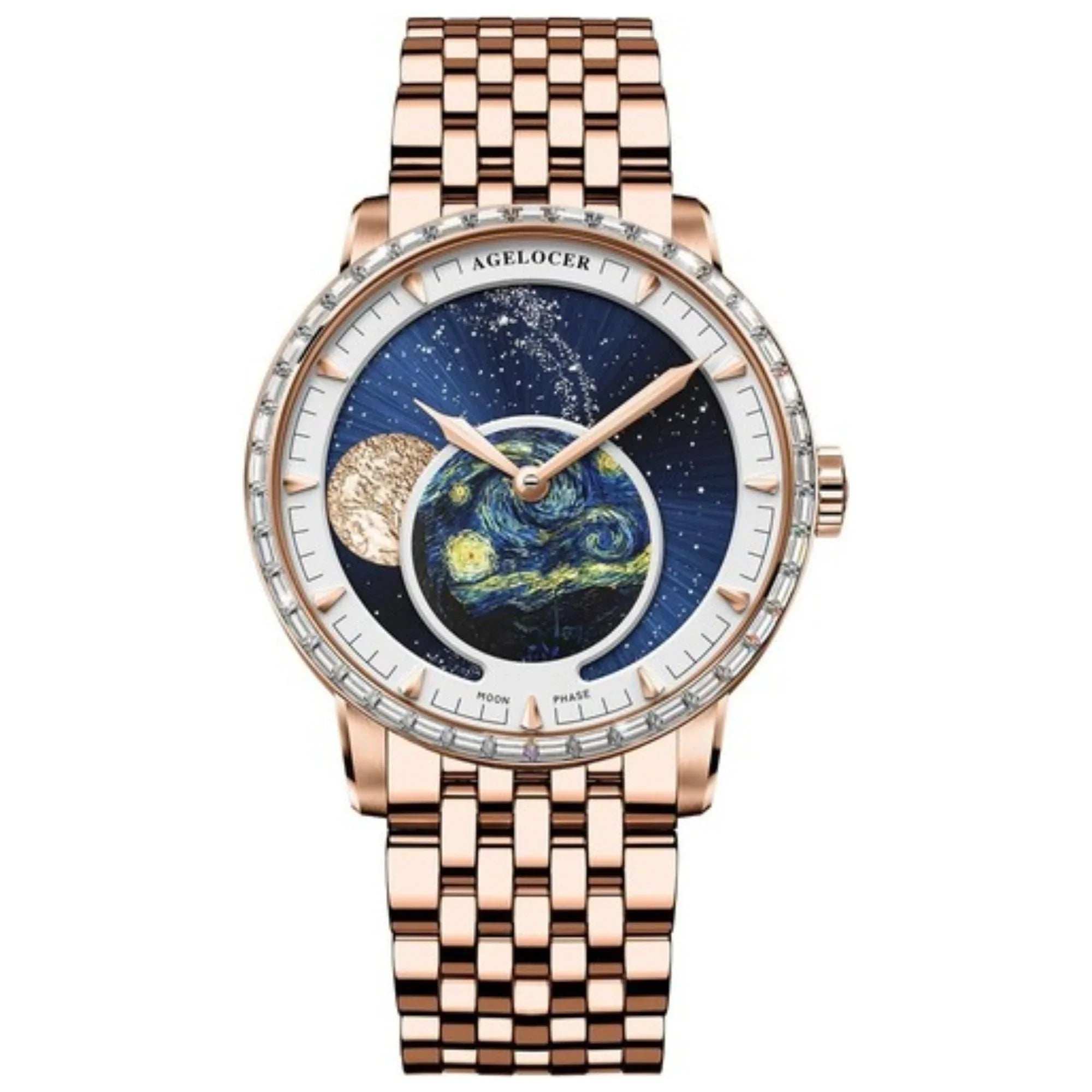 Agelocer Astronomer Men's Automatic Mechanical Glaxy Moonphase Watch Stainless Steel - DREAM WATCHES