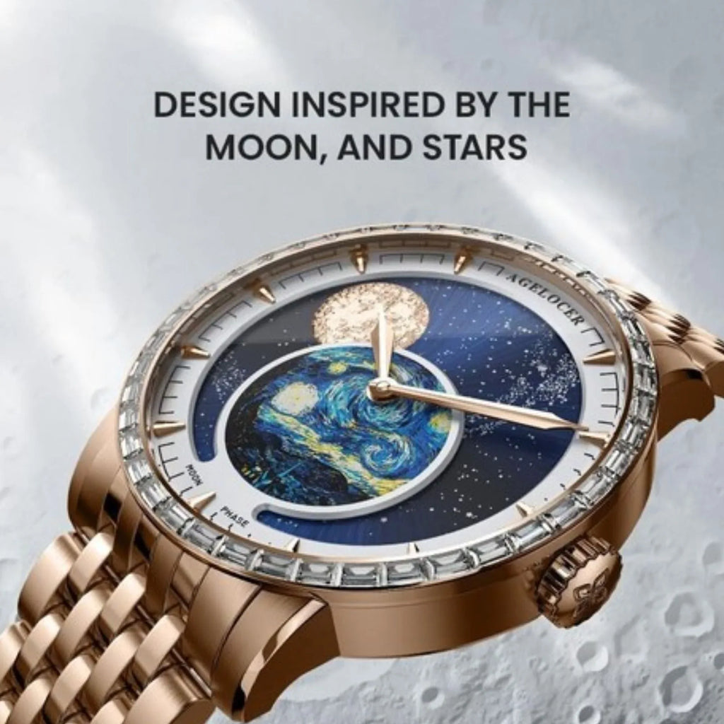 Agelocer Astronomer Men's Automatic Mechanical Glaxy Moonphase Watch Stainless Steel - DREAM WATCHES