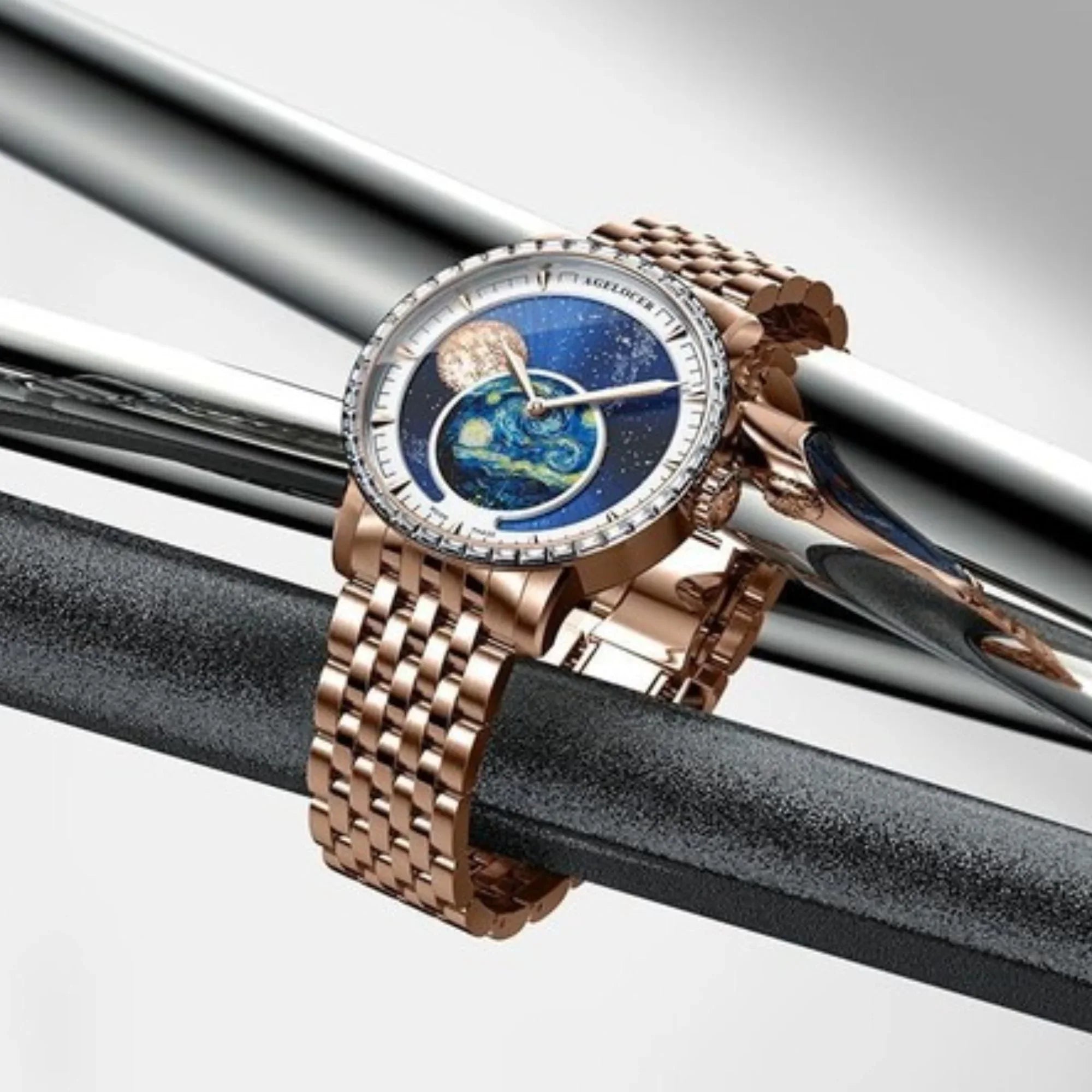 Agelocer Astronomer Men's Automatic Mechanical Glaxy Moonphase Watch Stainless Steel - DREAM WATCHES