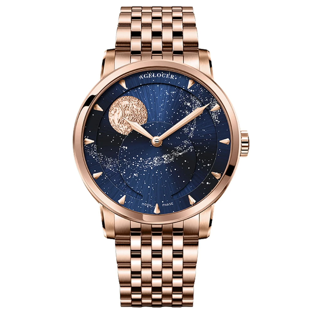 Agelocer Astronomer Original Men's Automatic Mechanical Gold Glaxy Moonphase Watch Steel Belt - DREAM WATCHES