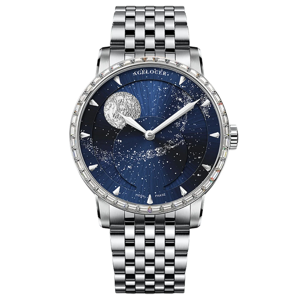 Agelocer Astronomer Original Men's Automatic Mechanical Silver Glaxy Moonphase Watch Steel Belt - DREAM WATCHES