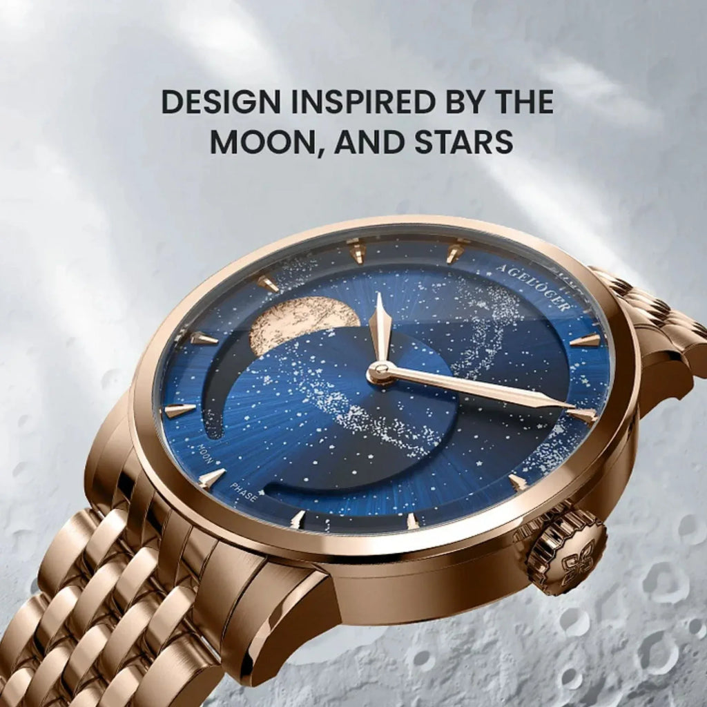 Agelocer Astronomer Original Men's Automatic Mechanical Silver Glaxy Moonphase Watch Steel Belt - DREAM WATCHES