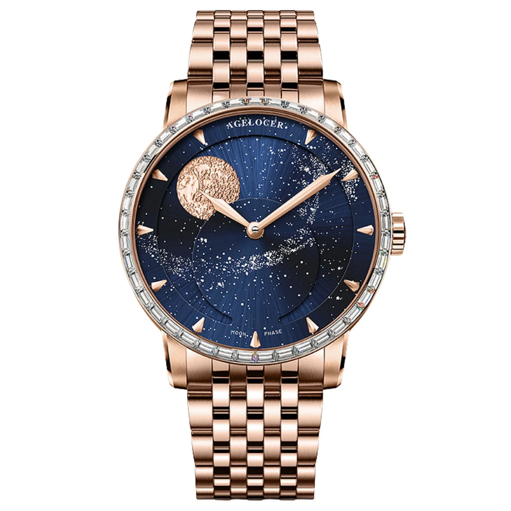 Agelocer Astronomer Original Men's Automatic Mechanical Silver Glaxy Moonphase Watch Steel Belt - DREAM WATCHES