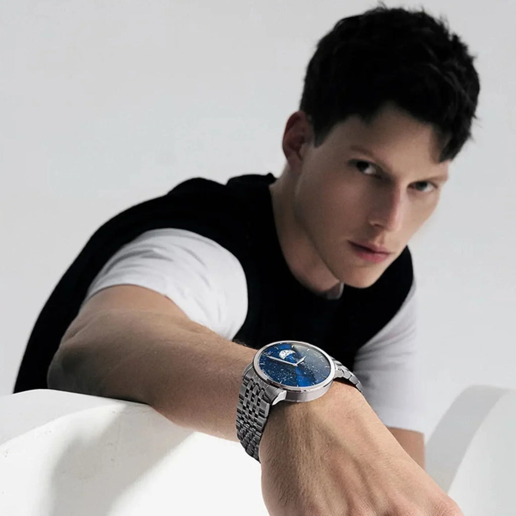 Agelocer Astronomer Original Men's Automatic Mechanical Silver Glaxy Moonphase Watch Steel Belt - DREAM WATCHES