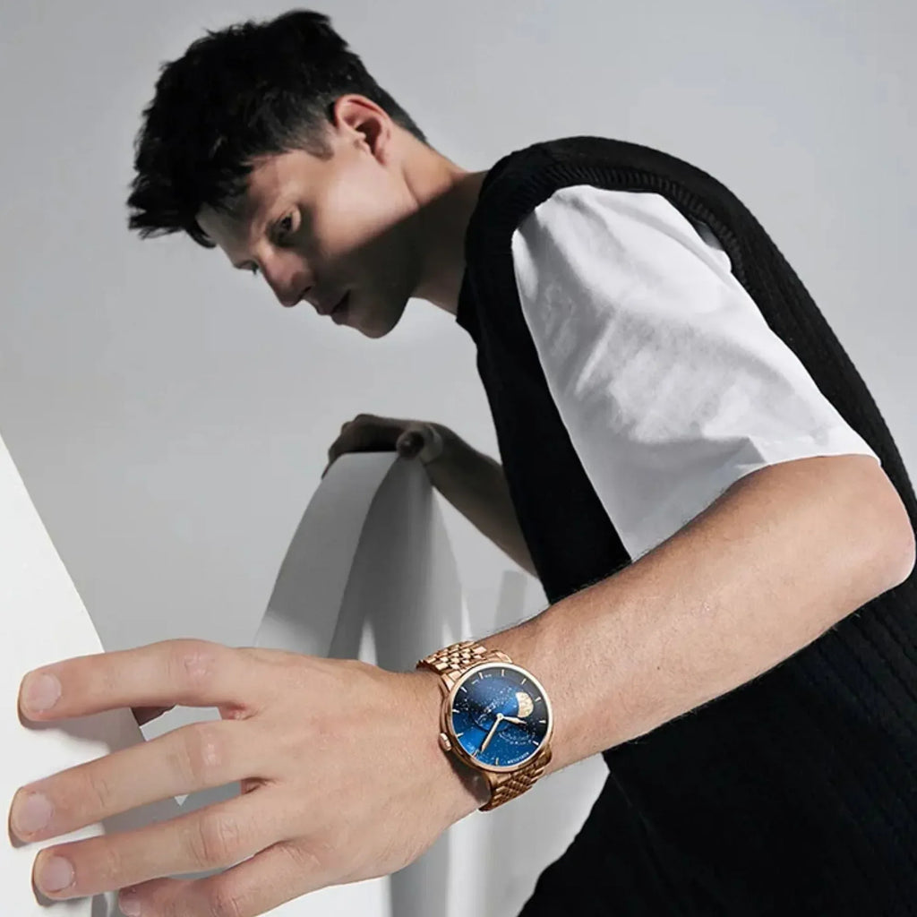 Agelocer Astronomer Original Men's Automatic Mechanical Silver Glaxy Moonphase Watch Steel Belt - DREAM WATCHES