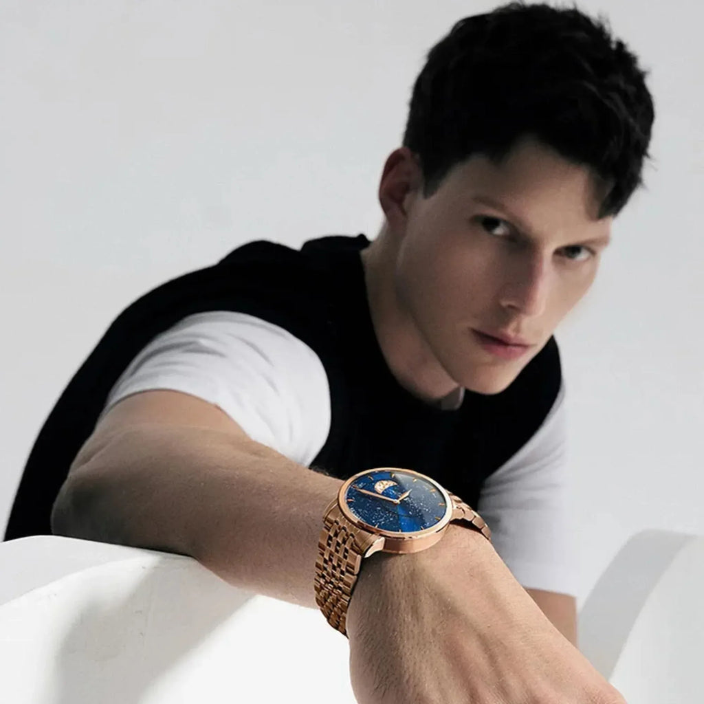 Agelocer Astronomer Original Men's Automatic Mechanical Silver Glaxy Moonphase Watch Steel Belt - DREAM WATCHES