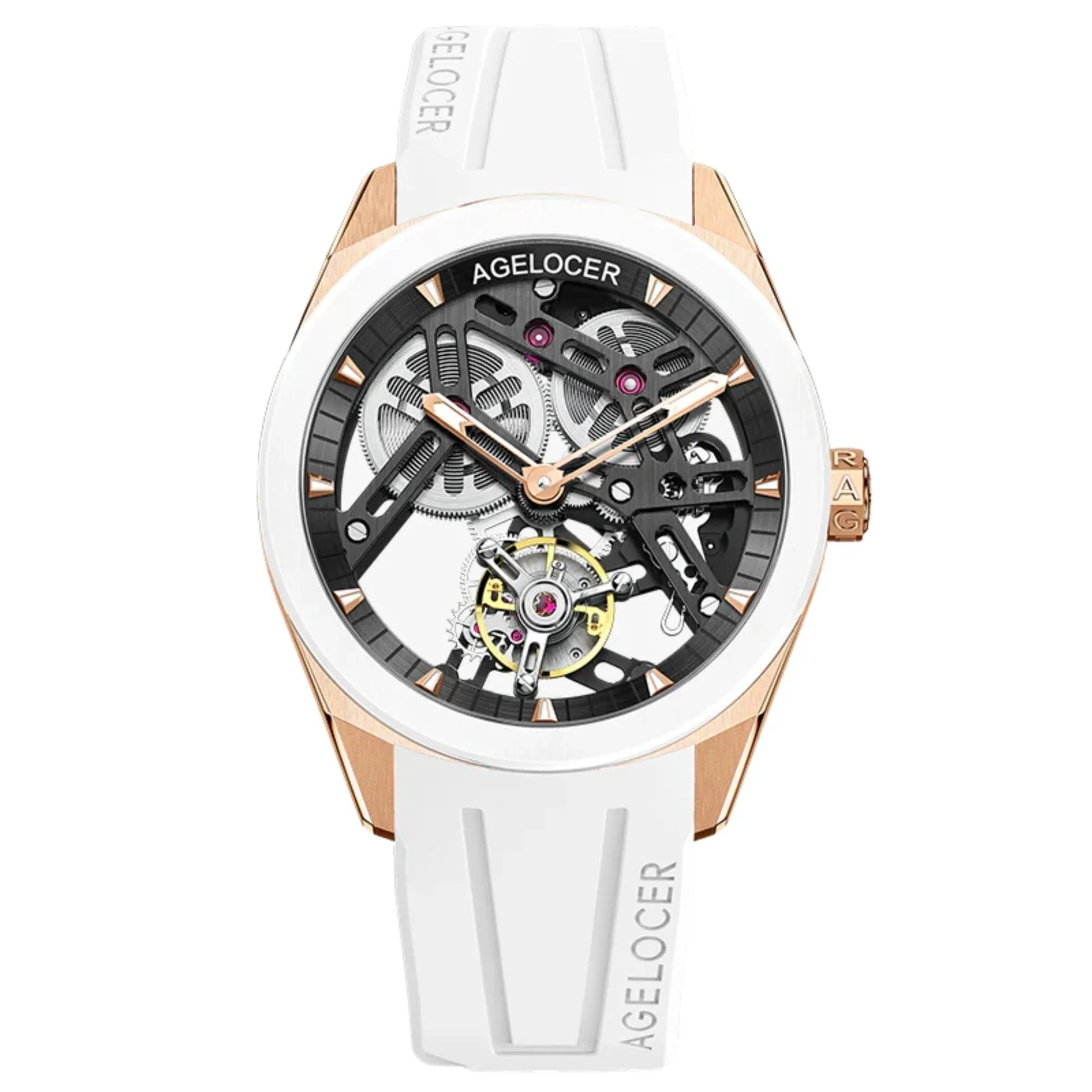 AGELOCER Original Tourbillon Skeleton Manual Mechanical Men Watch Fluororubber Strap -Ceramics Bezel Edition - DREAM WATCHES