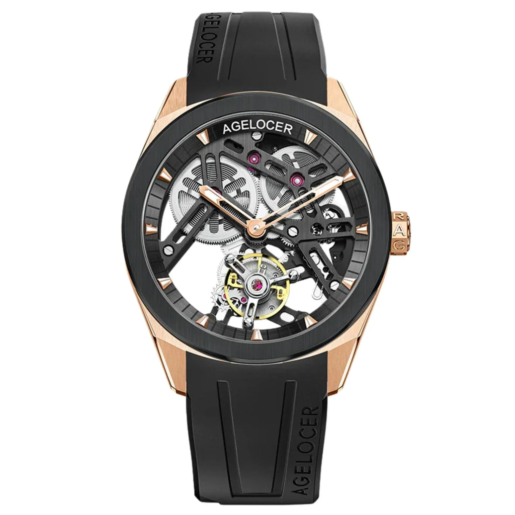 AGELOCER Original Tourbillon Skeleton Manual Mechanical Men Watch Fluororubber Strap -Ceramics Bezel Edition - DREAM WATCHES