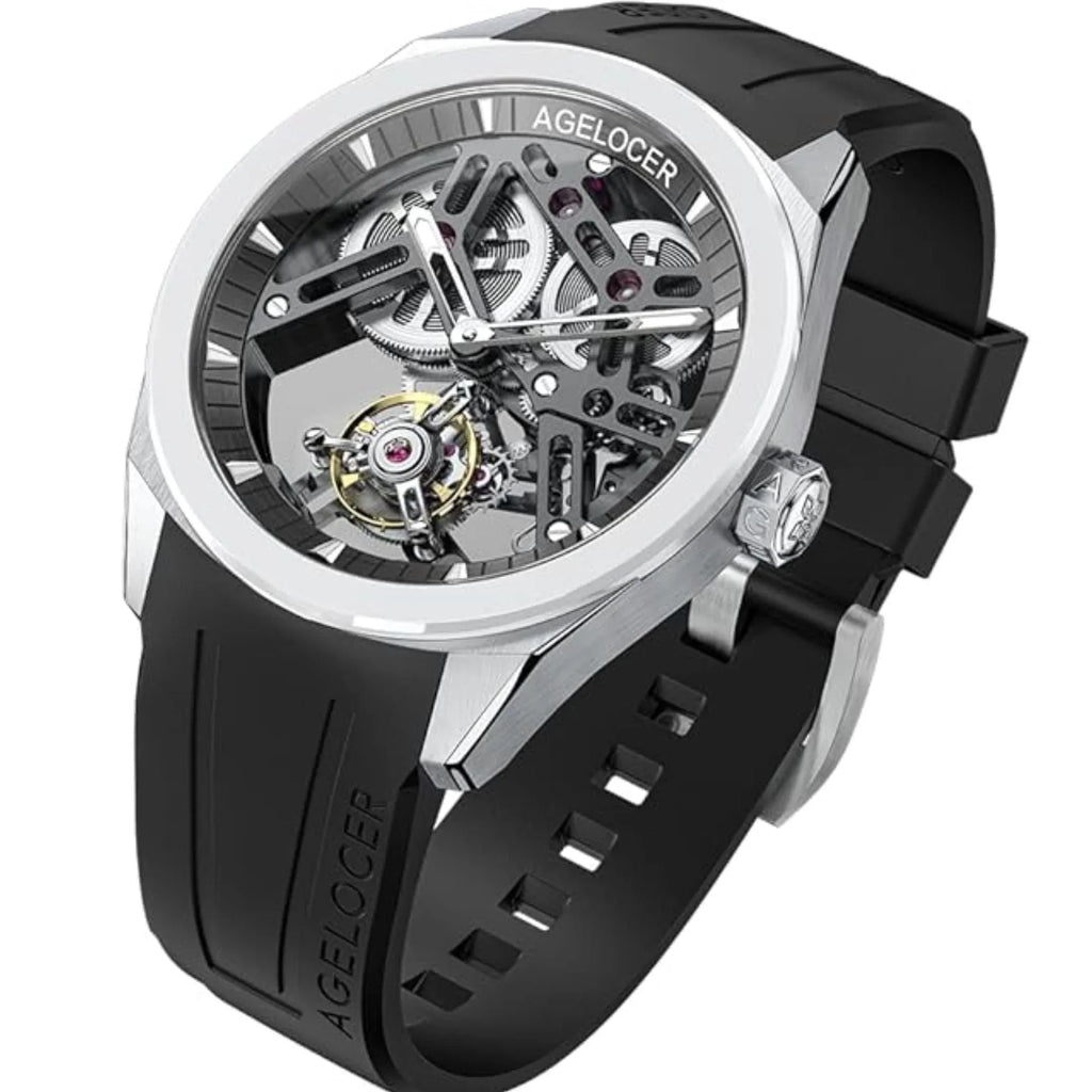 AGELOCER Original Tourbillon Skeleton Manual Mechanical Men Watch Fluororubber Strap -Ceramics Bezel Edition - DREAM WATCHES