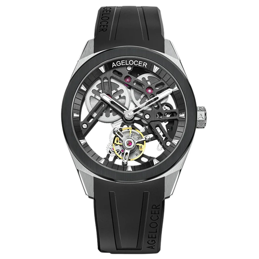 AGELOCER Original Tourbillon Skeleton Manual Mechanical Men Watch Fluororubber Strap -Ceramics Bezel Edition - DREAM WATCHES