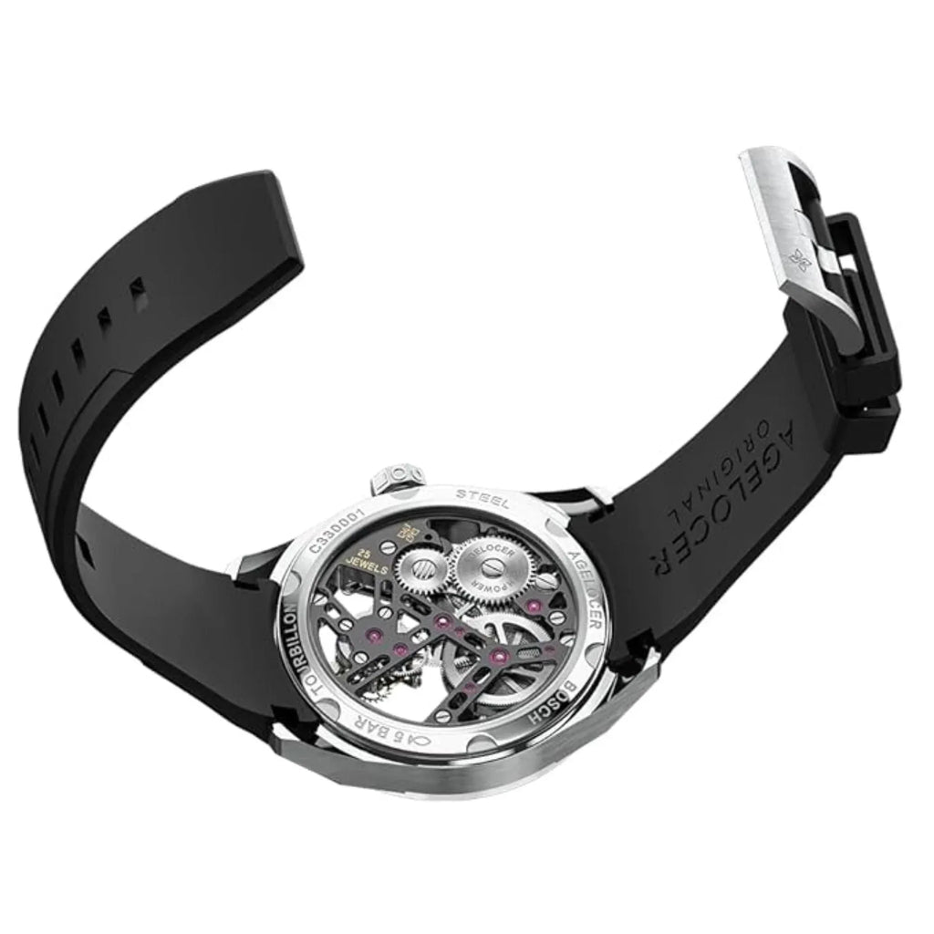 AGELOCER Original Tourbillon Skeleton Manual Mechanical Men Watch Fluororubber Strap -Ceramics Bezel Edition - DREAM WATCHES
