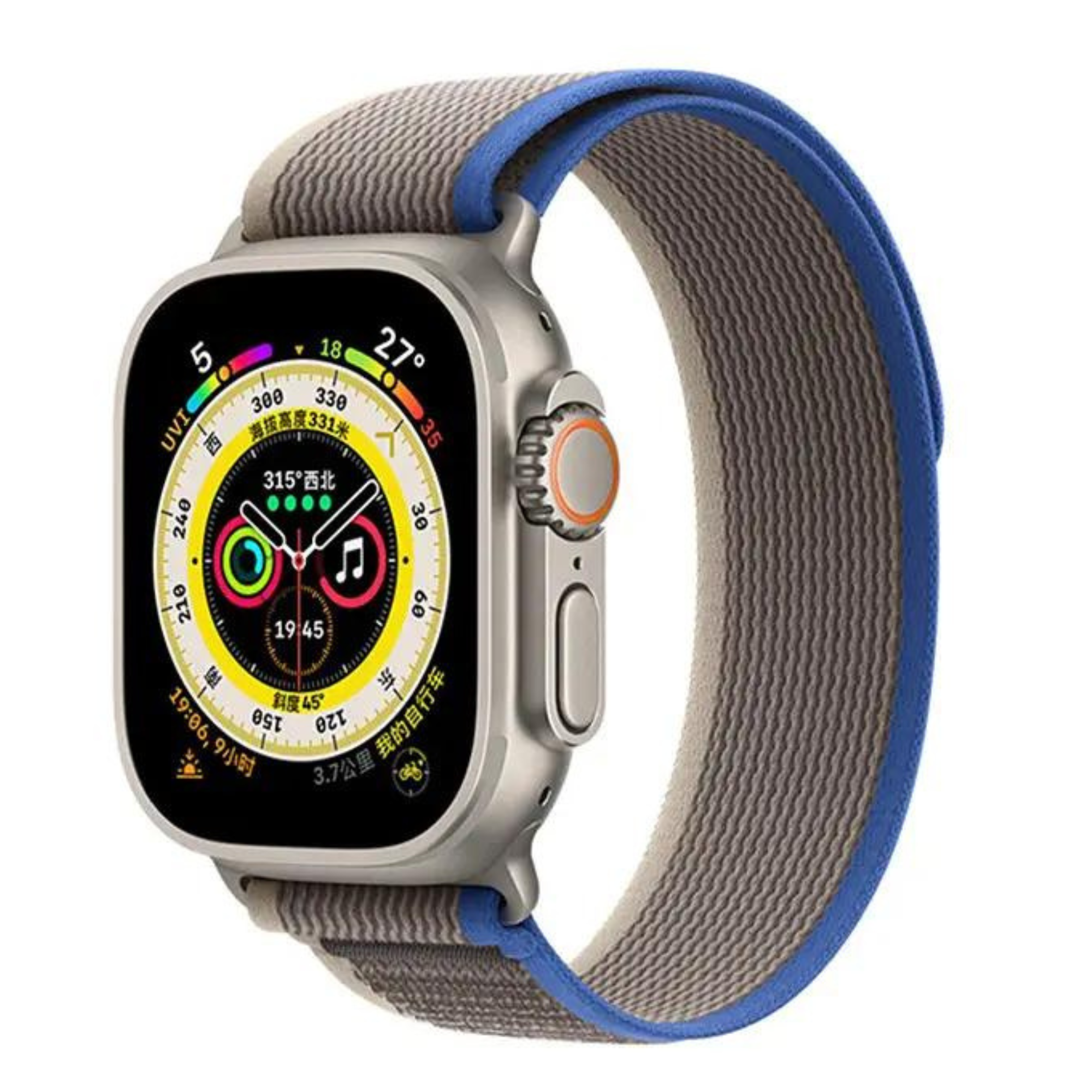 Conversion Kit for Apple Watch - Apple Watch 45mm to Apple watch Ultra 49 mm: Titanium Style Case + Grey Trail Band mod kits india dream watches apple watch