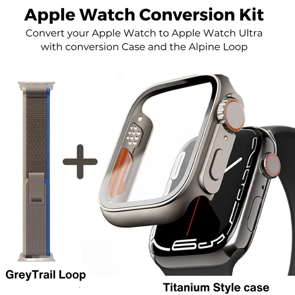 Conversion Kit For Apple Watch - Apple Watch 44mm To Apple Watch Ultra 49 Mm: Titanium Style Case + Grey Trail Band mod kits india dream watches apple watch
