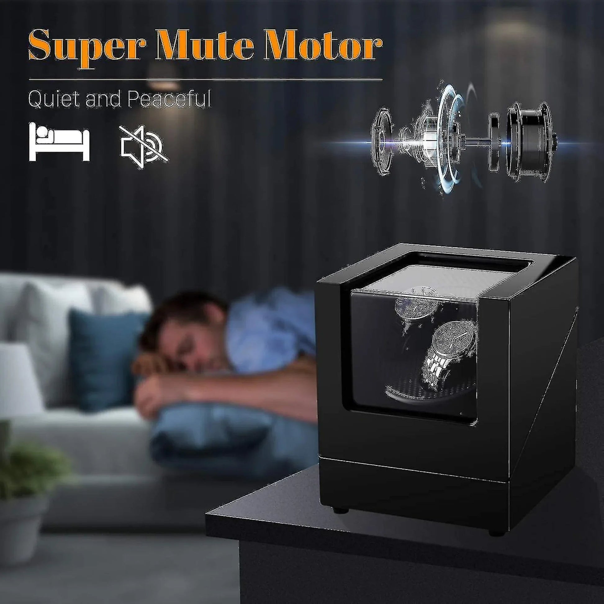 Automatic Double Watch Winder Box Luxurious Wooden Shell Piano Paint Exterior & Silent Wrist Watch Motor: Black-Carbon Fiber - DREAM WATCHES