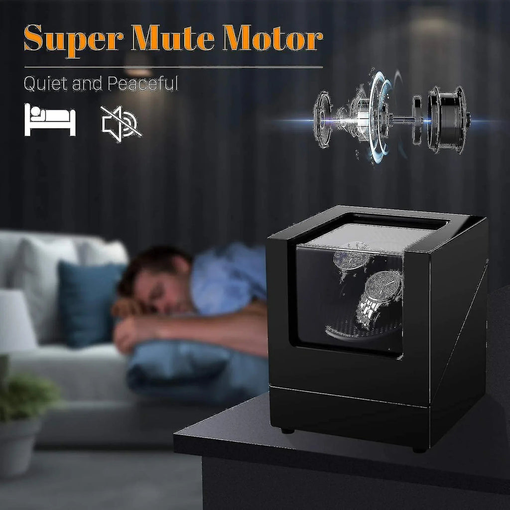 Automatic Double Watch Winder Box Luxurious Wooden Shell Piano Paint Exterior & Silent Wrist Watch Motor: Maroon/Black-Carbon FIber - DREAM WATCHES