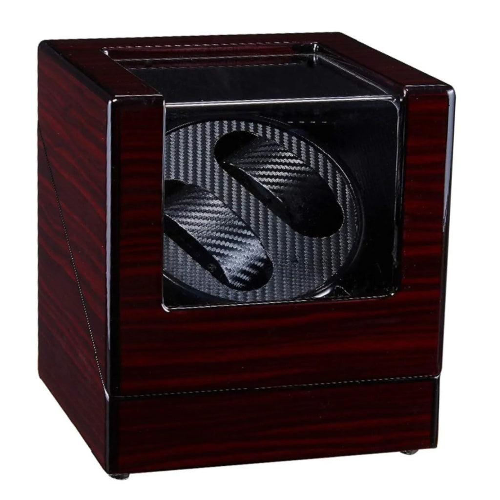 Automatic Double Watch Winder Box Luxurious Wooden Shell Piano Paint Exterior & Silent Wrist Watch Motor: Maroon/Black-Carbon FIber - DREAM WATCHES