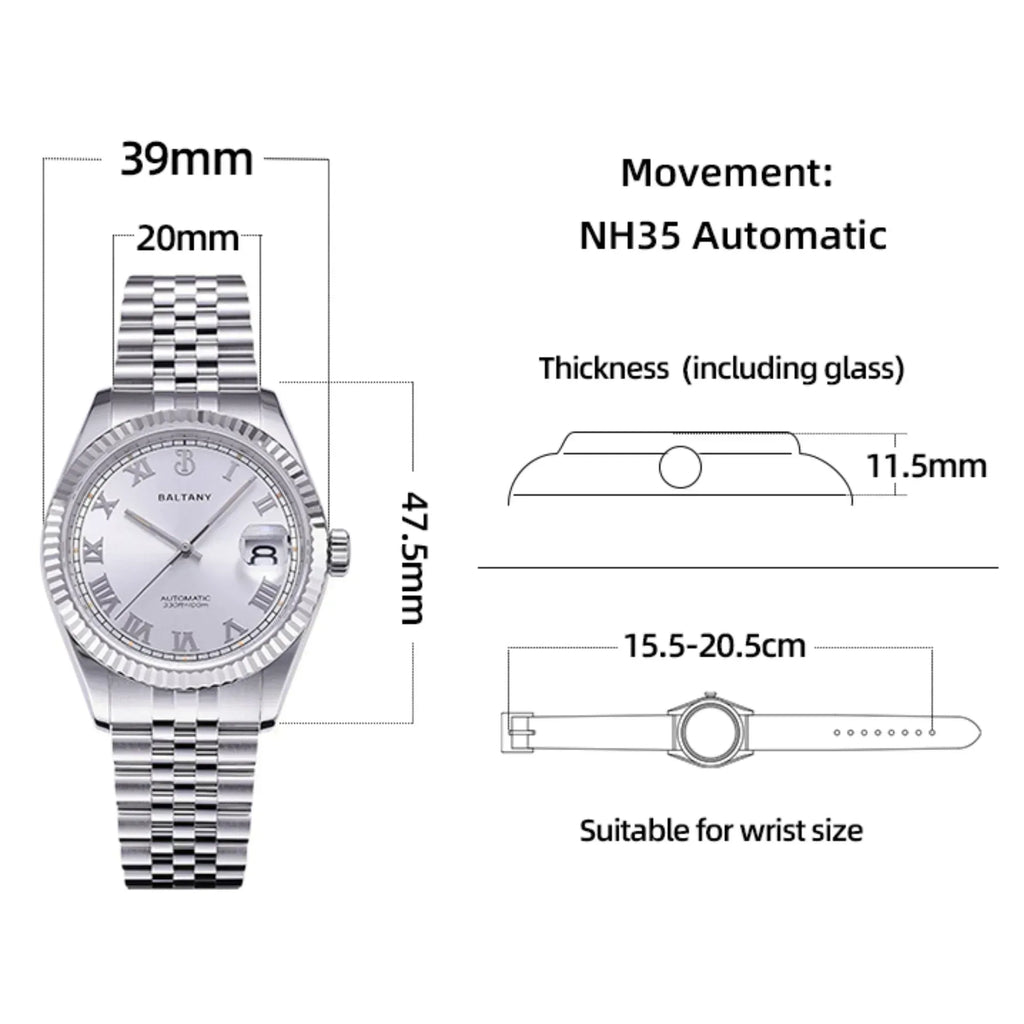 Baltany 39mm Fluted Bezel DJ Homage Dress Watch S4094 - DREAM WATCHES