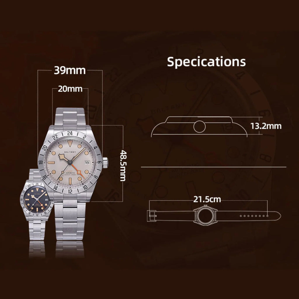 Baltany Affordable Retro NH34 GMT Automatic Watch S6073AB - DREAM WATCHES