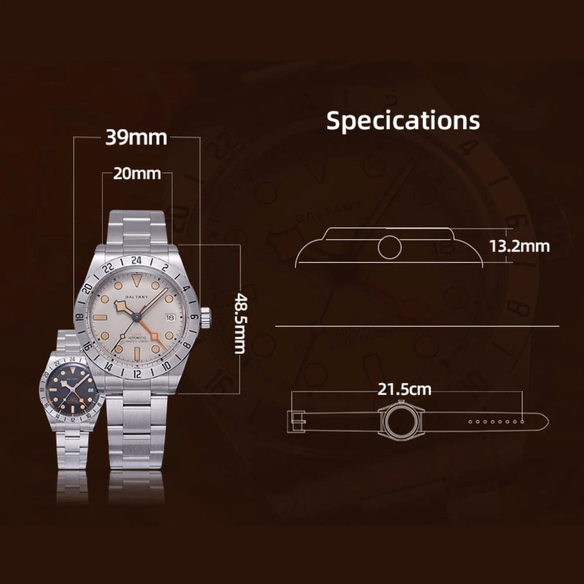 Baltany Affordable Retro NH34 GMT Automatic Watch S6073AB - DREAM WATCHES