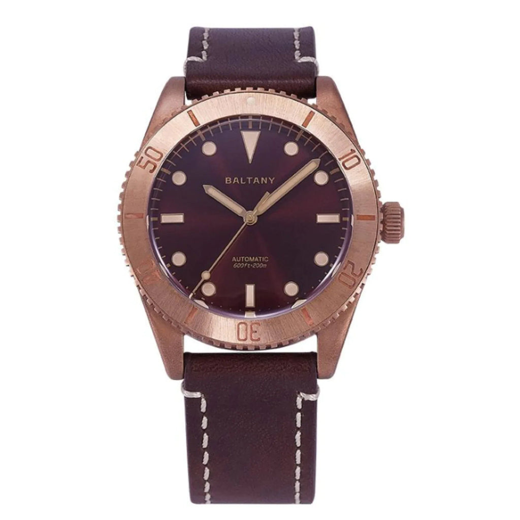 Baltany Burgundy Dial Bronze Diver Retro Watch S3016 - DREAM WATCHES