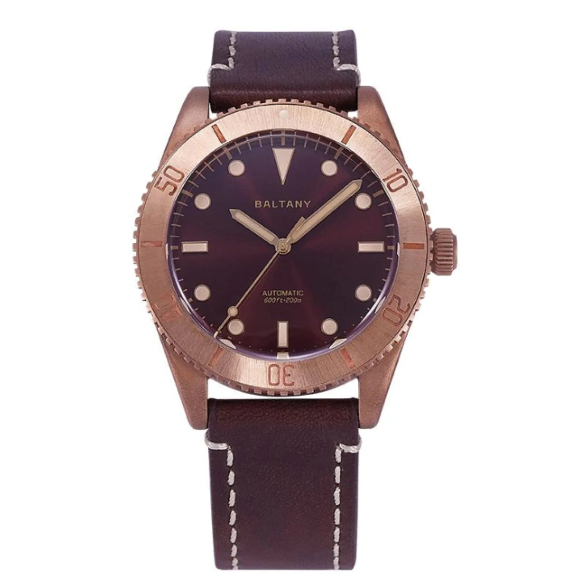 Baltany Burgundy Dial Bronze Diver Retro Watch S3016 - DREAM WATCHES