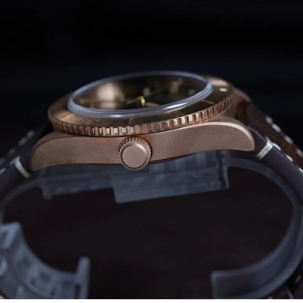 Baltany Burgundy Dial Bronze Diver Retro Watch S3016 - DREAM WATCHES
