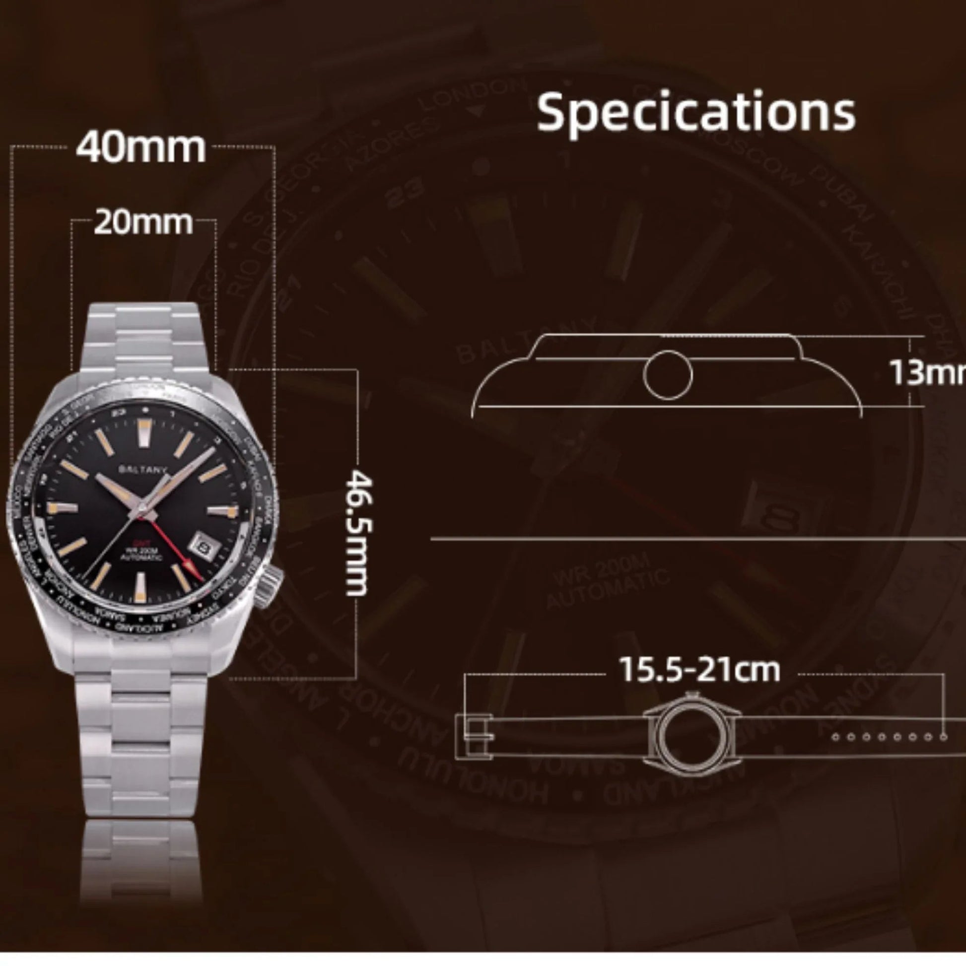 Baltany Design NH34 Auto GMT Sports Watch S6083 - DREAM WATCHES