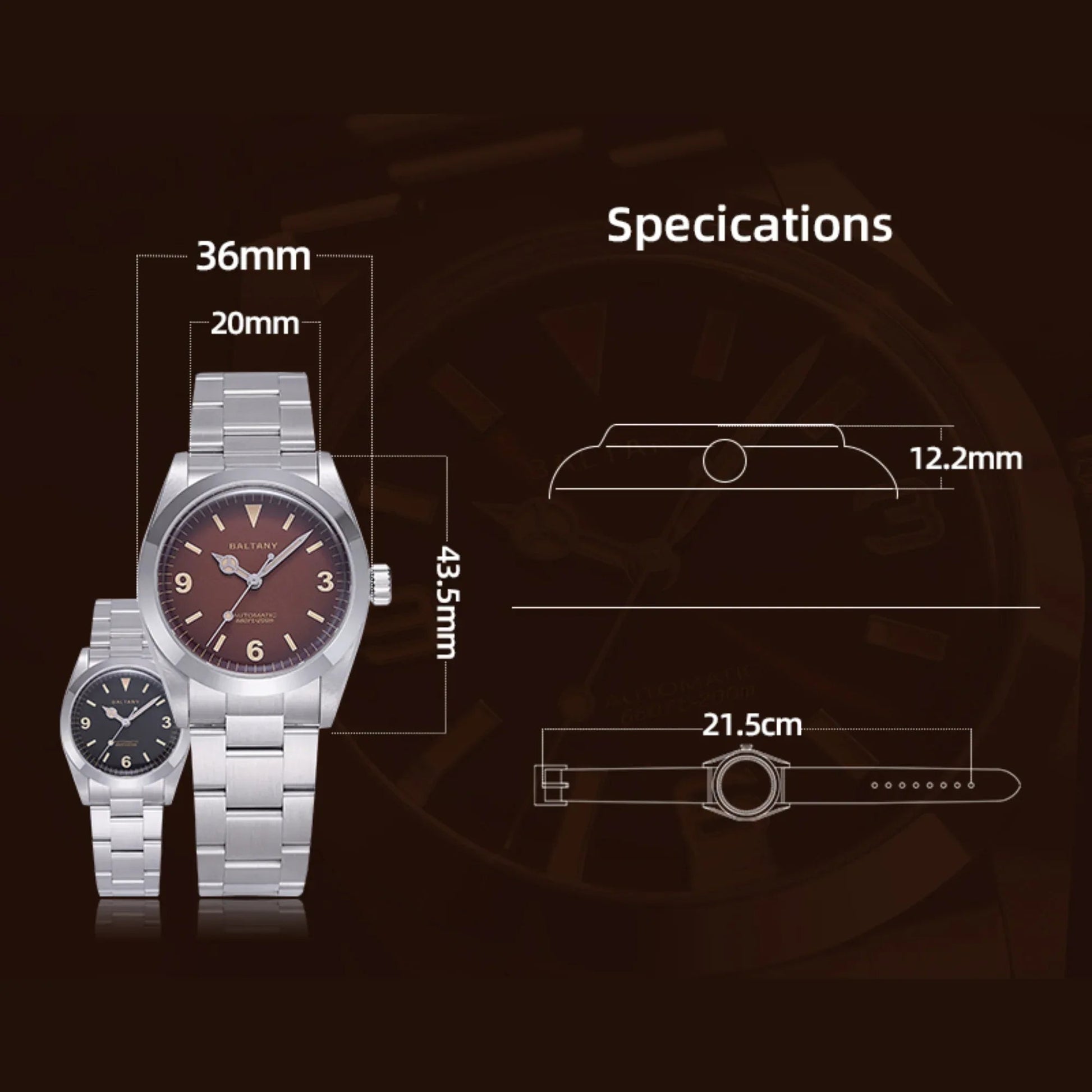 Baltany Retro 36mm Explorer Homage Watch S4066AB - DREAM WATCHES