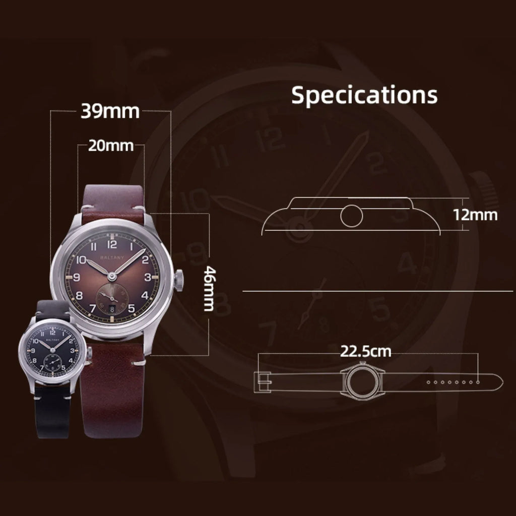 Baltany Retro 39mm Dirty Dozen Date Field Watch S2081 - DREAM WATCHES