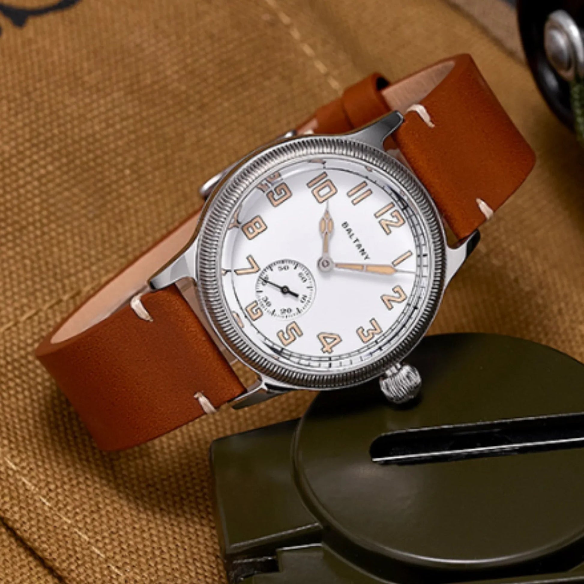 Baltany Retro Auto Military Style WW1 Trench Watch S2051 - White Dial - DREAM WATCHES