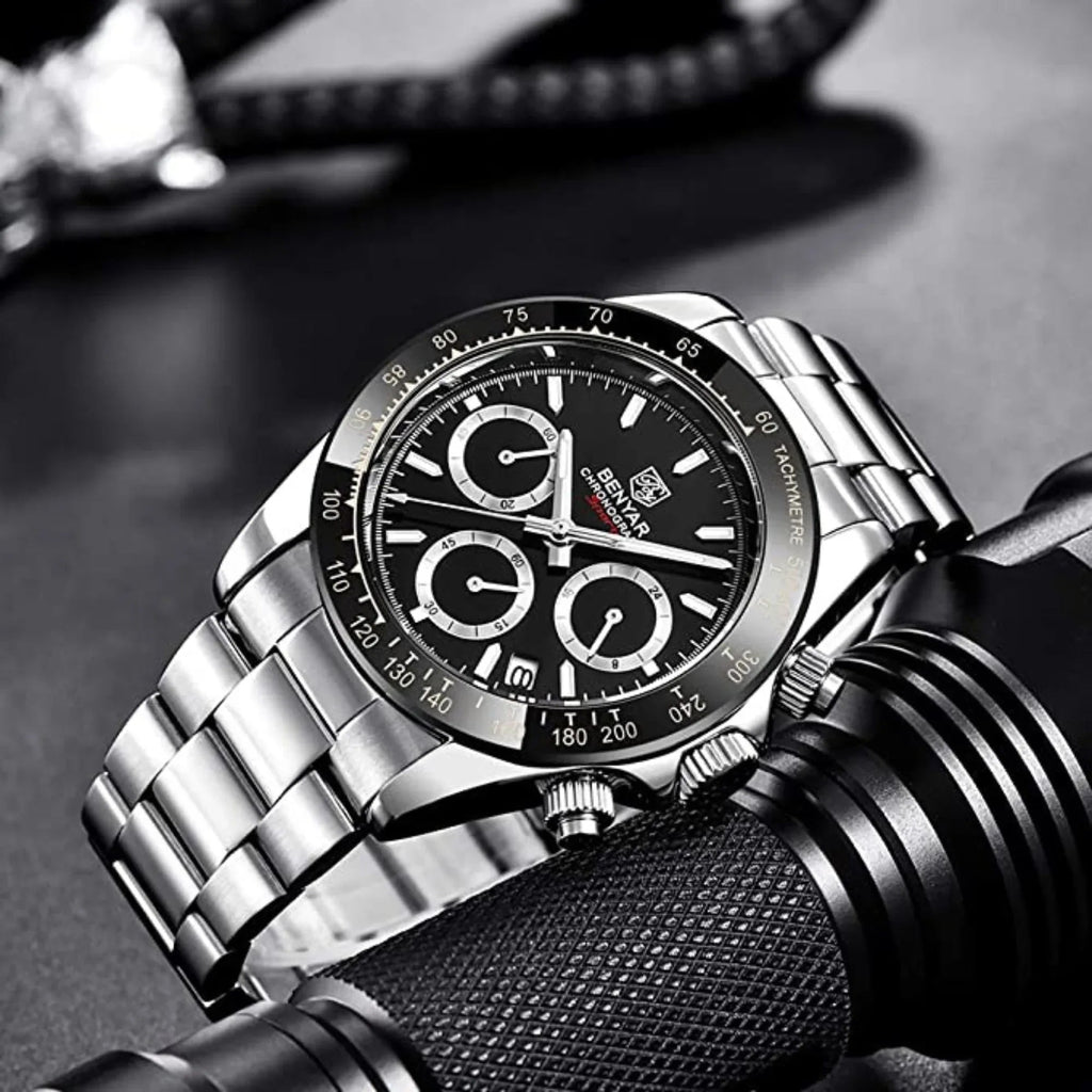 Benyar - BY-5169 Silver Black Classic Men's Watch with Chronograph and Stainless Steel Strap - DREAM WATCHES