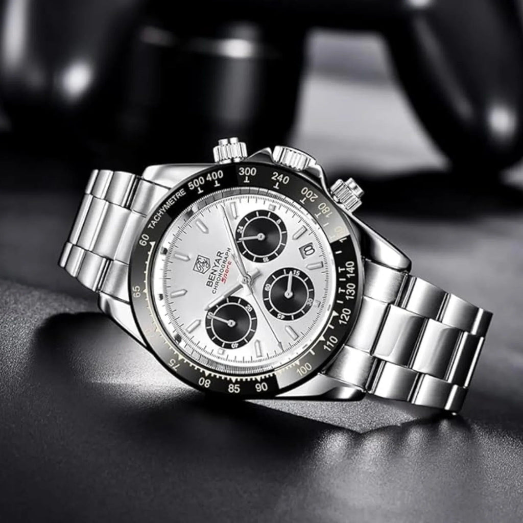 Benyar - BY-5169 White Classic Men's Watch with Chronograph and Stainless Steel Strap - DREAM WATCHES