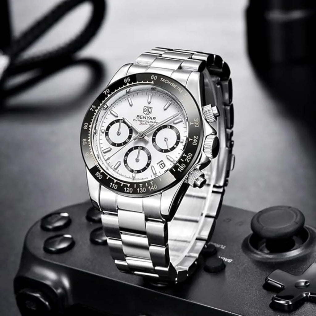 Benyar - BY-5169 White Classic Men's Watch with Chronograph and Stainless Steel Strap - DREAM WATCHES