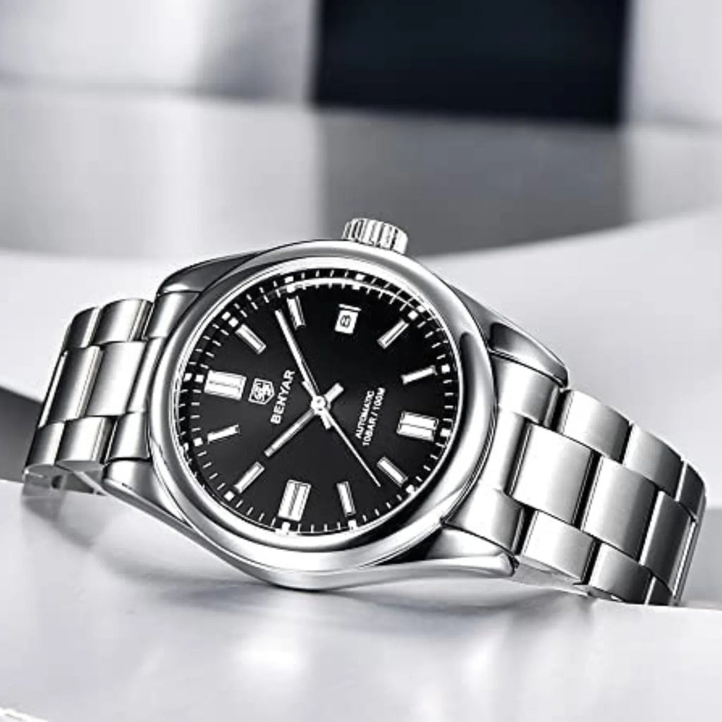 BENYAR Classic Men's Watch Stainless Steel Strap Waterproof Luminous Simple Business Sports Wristwatch - Black Dial - DREAM WATCHES