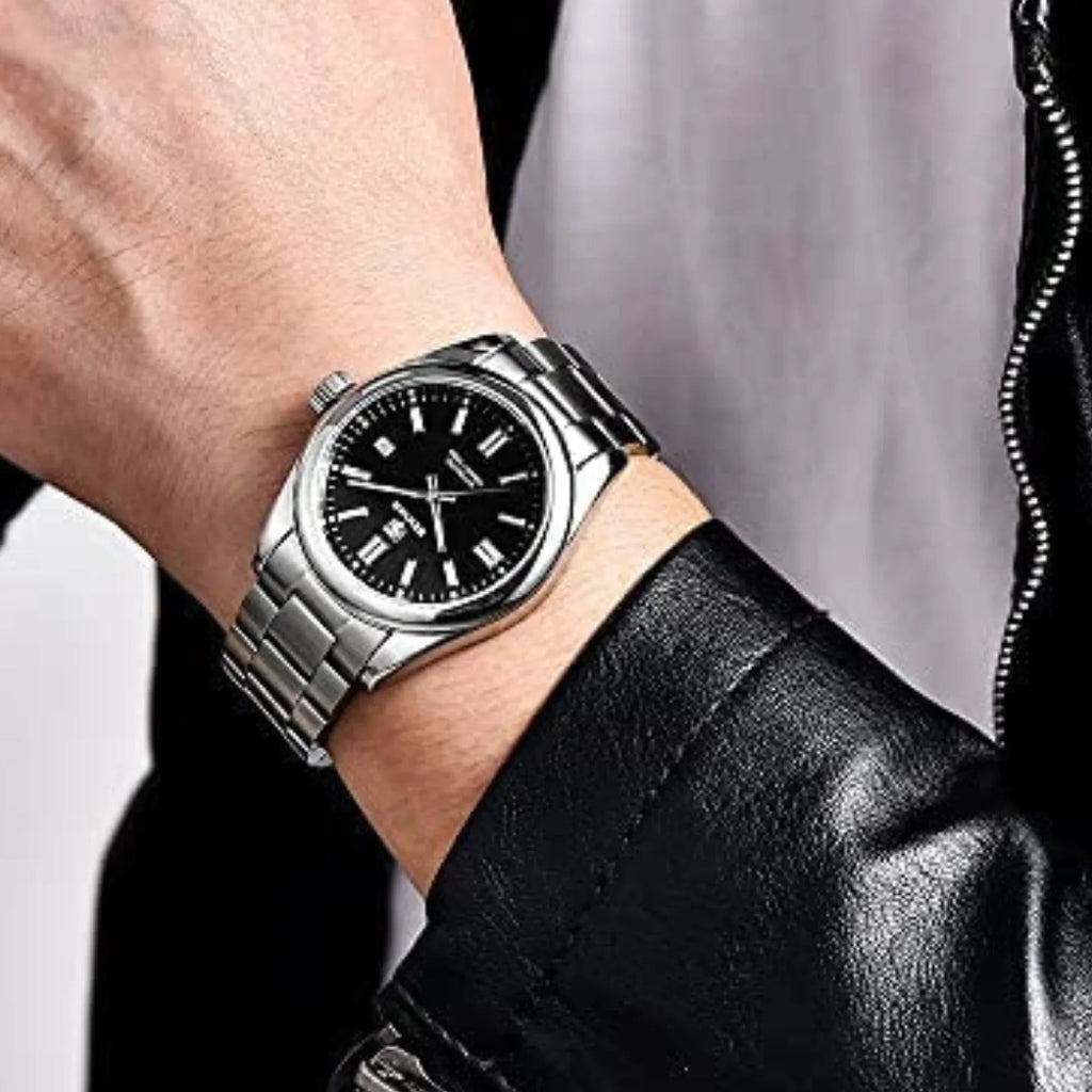 BENYAR Classic Men's Watch Stainless Steel Strap Waterproof Luminous Simple Business Sports Wristwatch - Black Dial - DREAM WATCHES