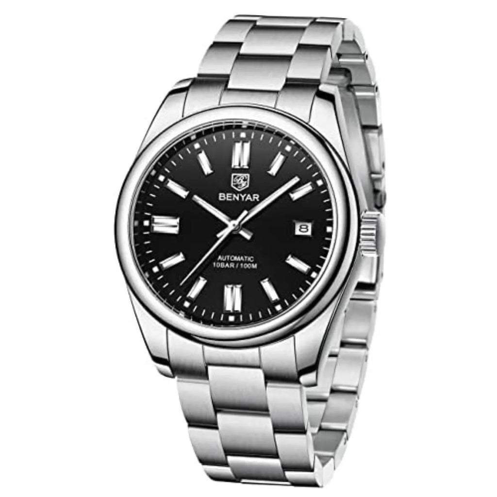 BENYAR Classic Men's Watch Stainless Steel Strap Waterproof Luminous Simple Business Sports Wristwatch - Black Dial - DREAM WATCHES