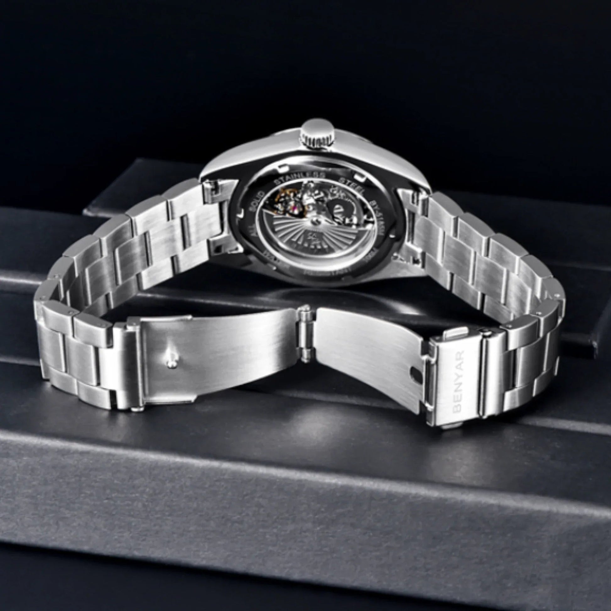 BENYAR Classic Men's Watch Stainless Steel Strap Waterproof Luminous Simple Business Sports Wristwatch - Black Dial - DREAM WATCHES