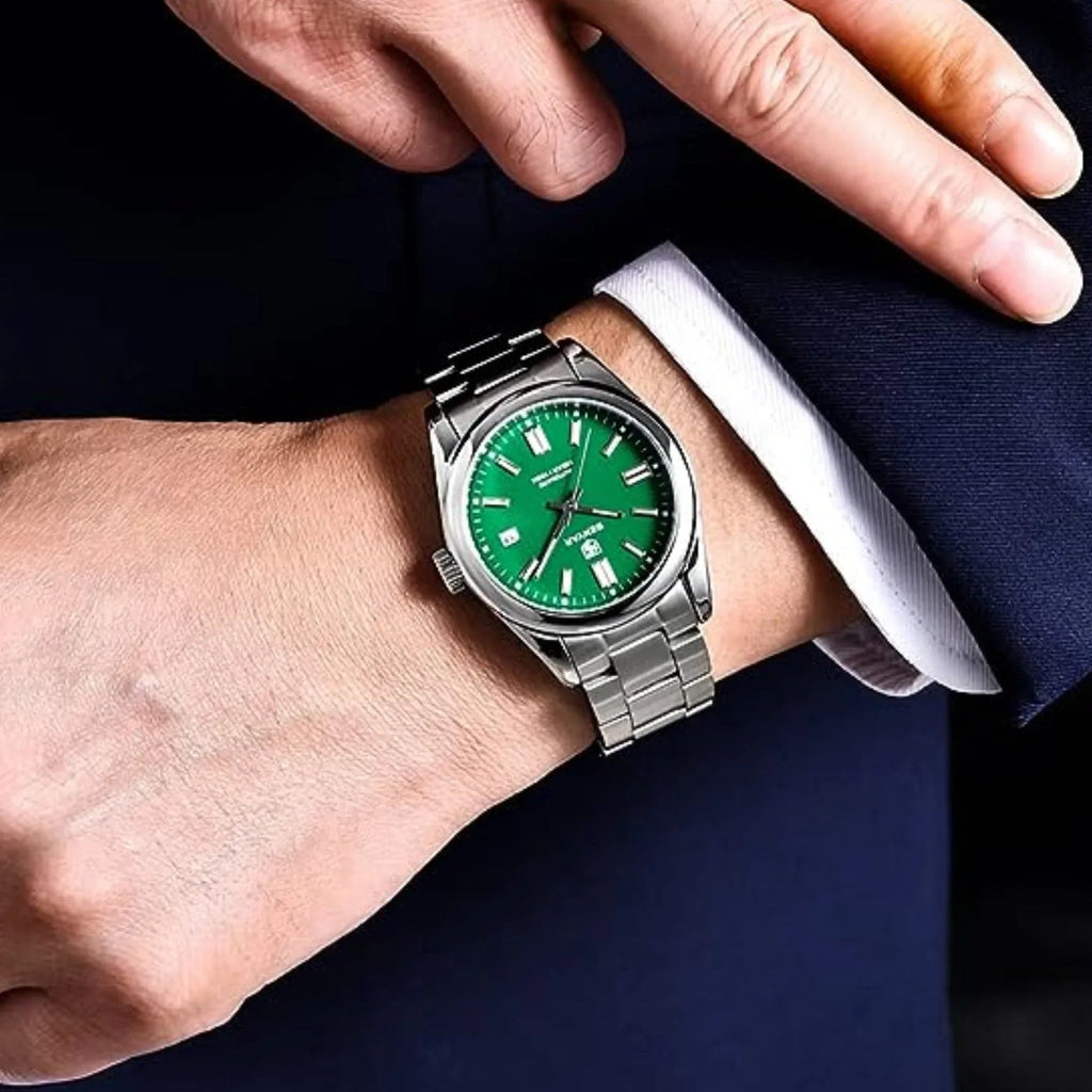 BENYAR Classic Men's Watch Stainless Steel Strap Waterproof Luminous Simple Business Sports Wristwatch - Green Dial - DREAM WATCHES