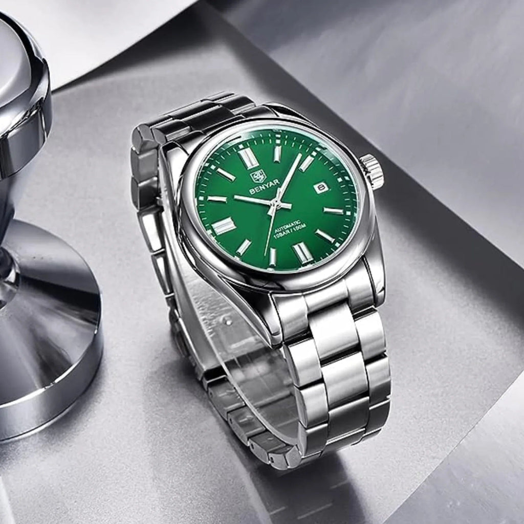 BENYAR Classic Men's Watch Stainless Steel Strap Waterproof Luminous Simple Business Sports Wristwatch - Green Dial - DREAM WATCHES