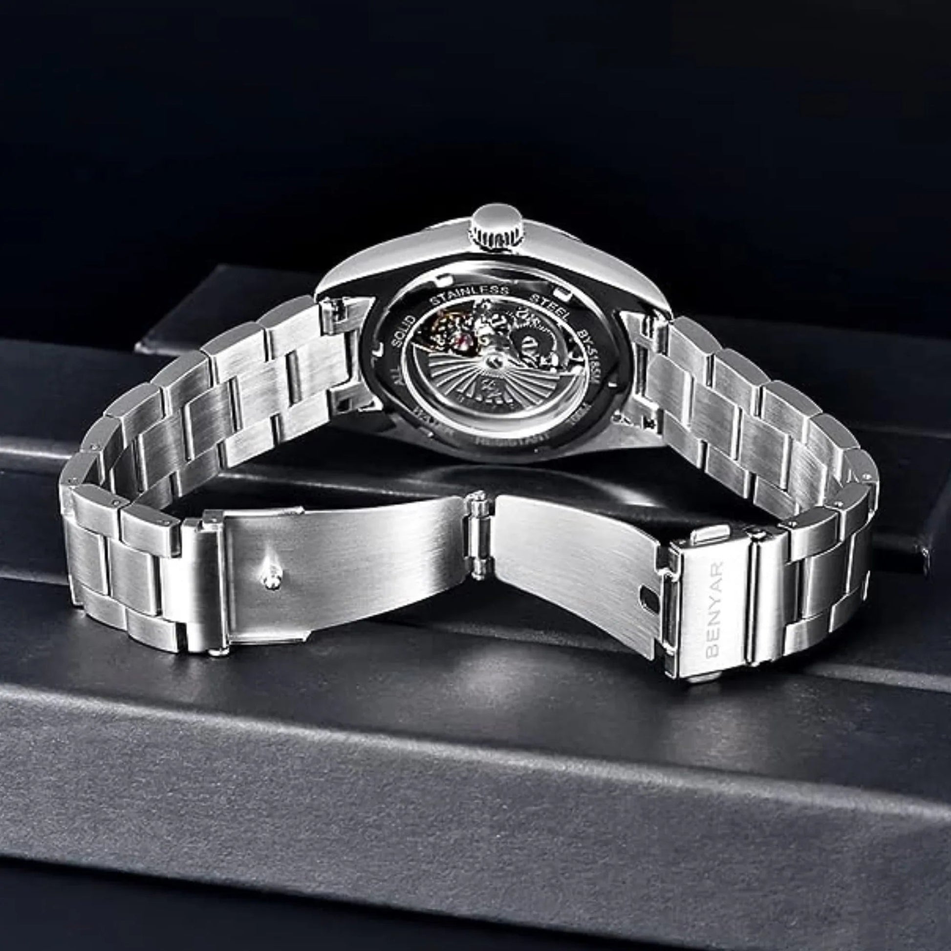 BENYAR Classic Men's Watch Stainless Steel Strap Waterproof Luminous Simple Business Sports Wristwatch - RED Dial - DREAM WATCHES