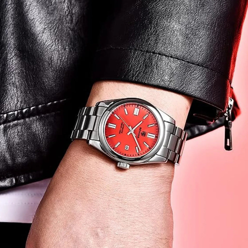 BENYAR Classic Men's Watch Stainless Steel Strap Waterproof Luminous Simple Business Sports Wristwatch - RED Dial - DREAM WATCHES
