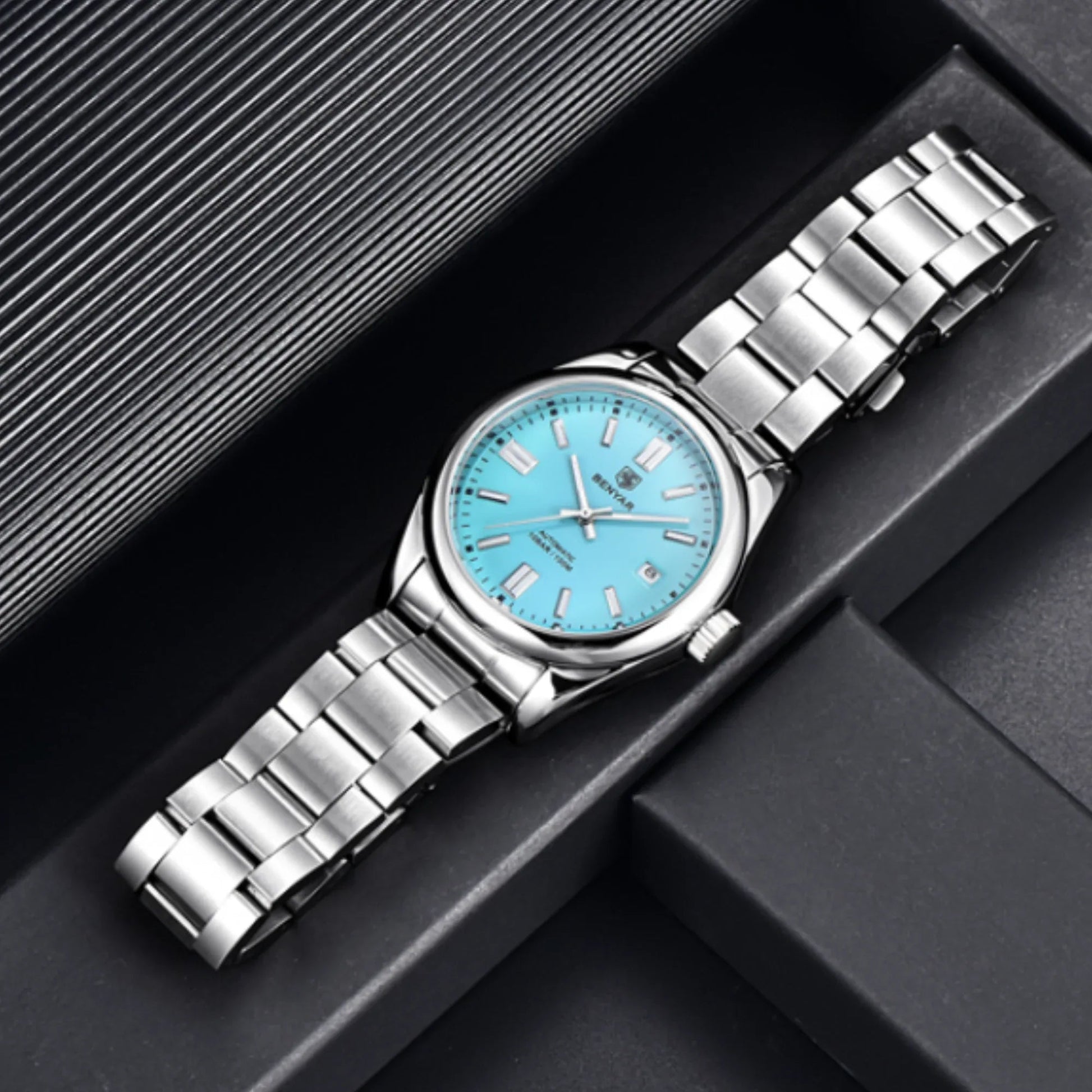 BENYAR Classic Men's Watch Stainless Steel Strap Waterproof Luminous Simple Business Sports Wristwatch - Tiffany Blue Dial - DREAM WATCHES