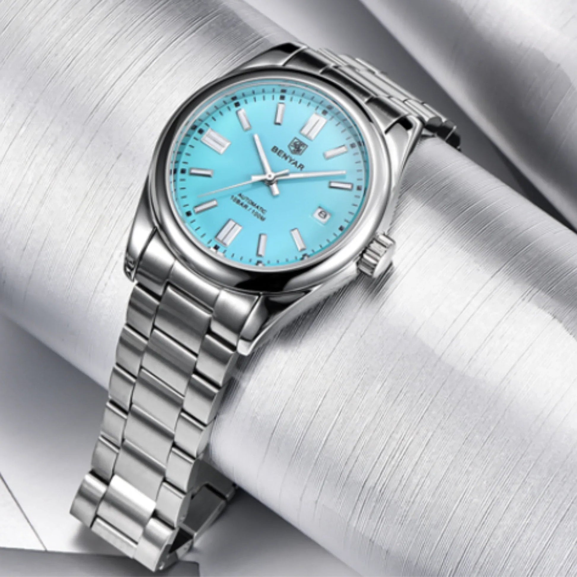 BENYAR Classic Men's Watch Stainless Steel Strap Waterproof Luminous Simple Business Sports Wristwatch - Tiffany Blue Dial - DREAM WATCHES