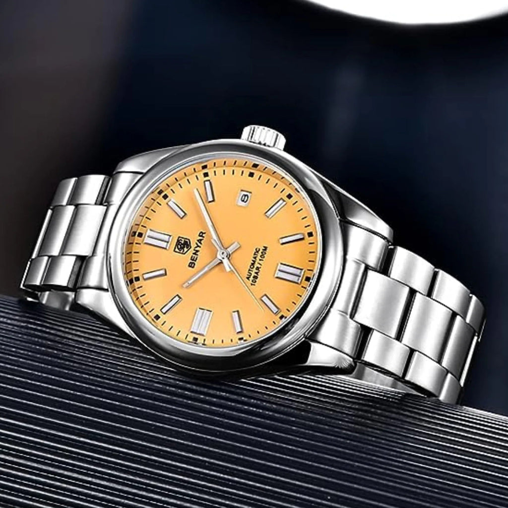 BENYAR Classic Men's Watch Stainless Steel Strap Waterproof Luminous Simple Business Sports Wristwatch - Yellow Dial - DREAM WATCHES