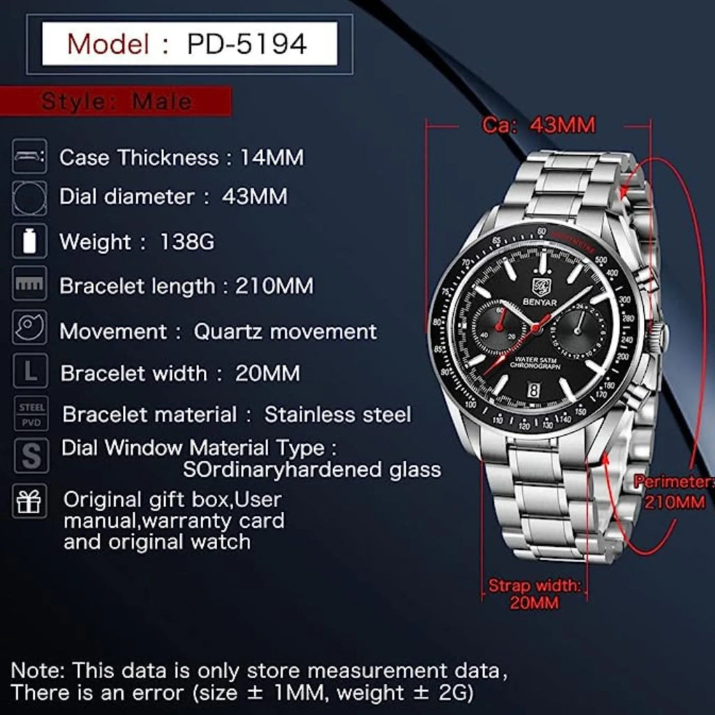 Benyar Latest BY-5194 Luxury Men Watches Waterproof Fashion Watch - White - DREAM WATCHES