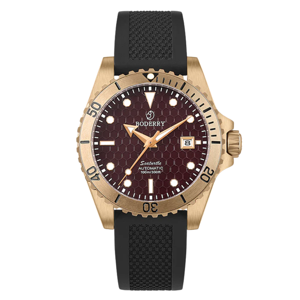 SEATURTLE OCEAN(BRONZE) - Automatic Bronze Diver Watch | Sea Red/FKM Rubber
