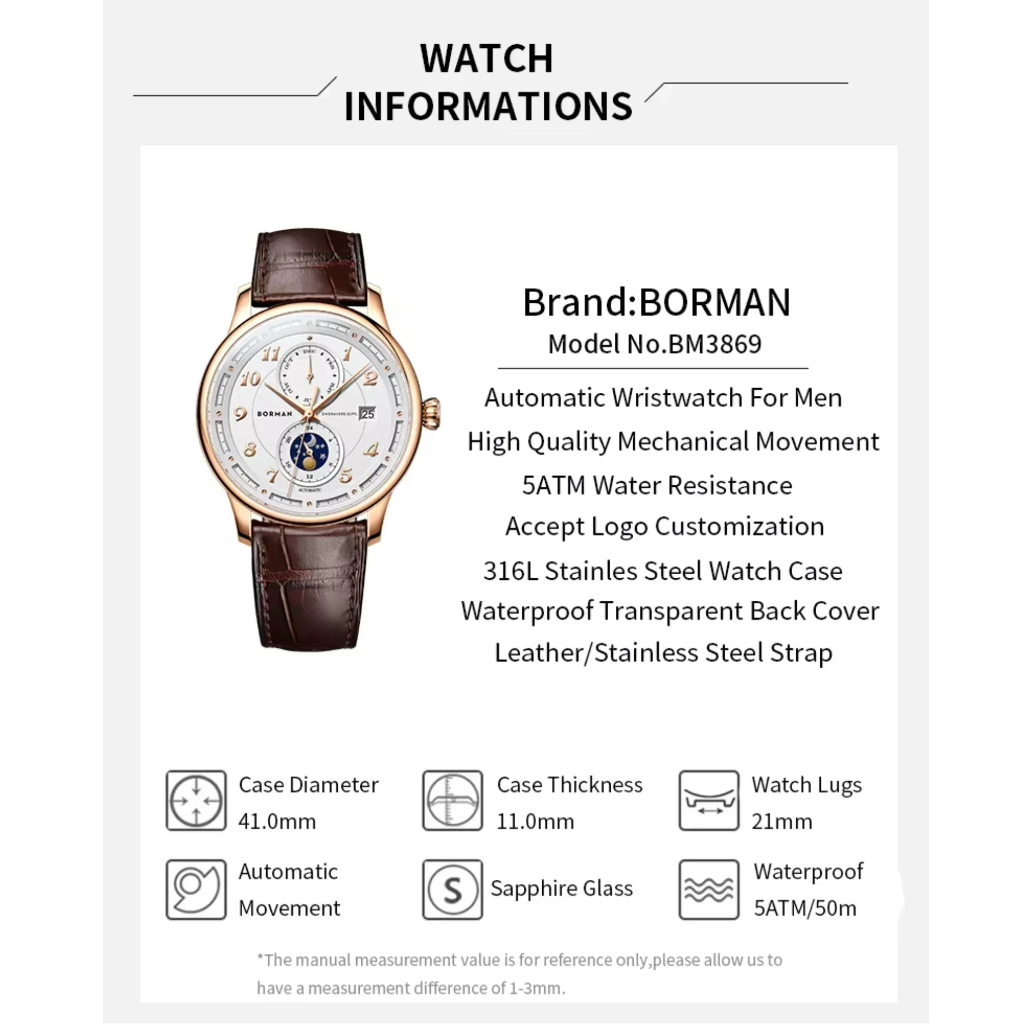 BORMAN Creative Design Double Dial Display Montre Hommes Mechanical Watches For Men - BM3869 - DREAM WATCHES