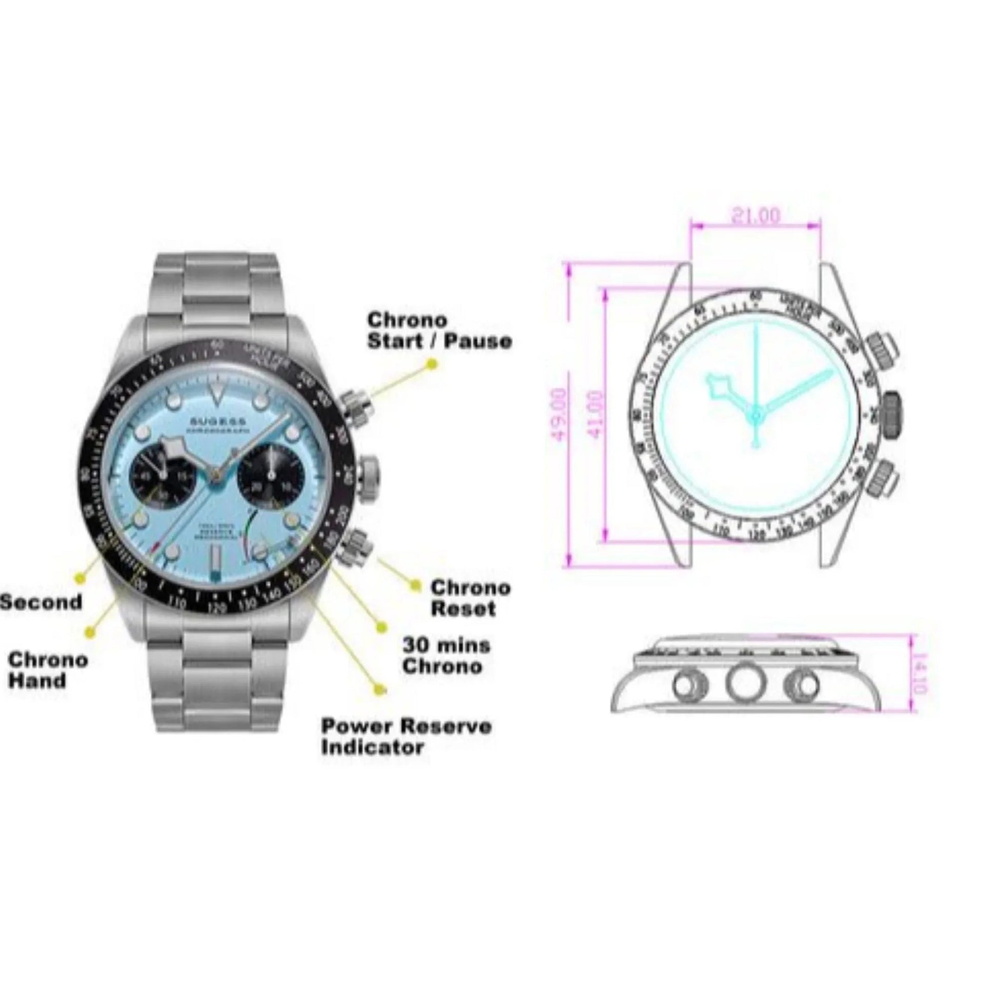 Chrono Heritage S457 Chronograph Power Reserve Green Panda Dial - DREAM WATCHES