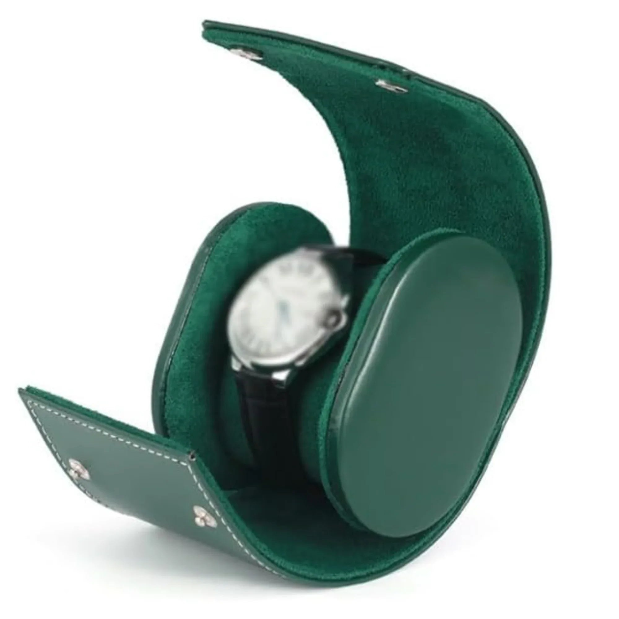 Dream Watches Minuscle Premium Watch Storage and Travel Case : Single Slot | Green Leather - DREAM WATCHES